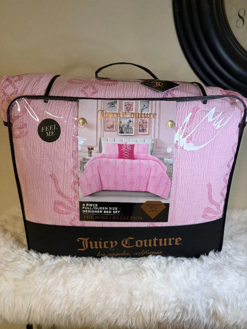 Juicy Couture Rosé Collection Full Queen Bow Bedding Set 4pc NWT Pink