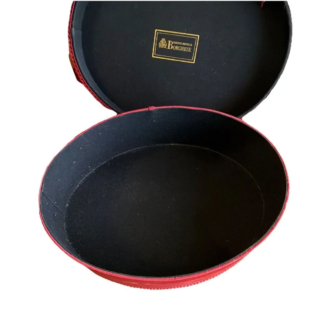 Princess Marcella Borghese Red Black Vintage Hat Box with Decorative Tassel