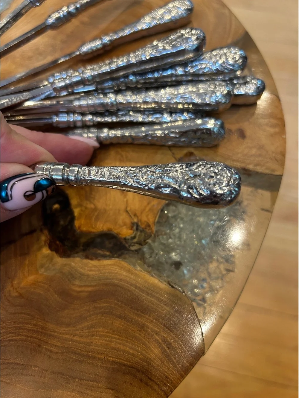 Set of 12 Ornate Silver Metal Skewers