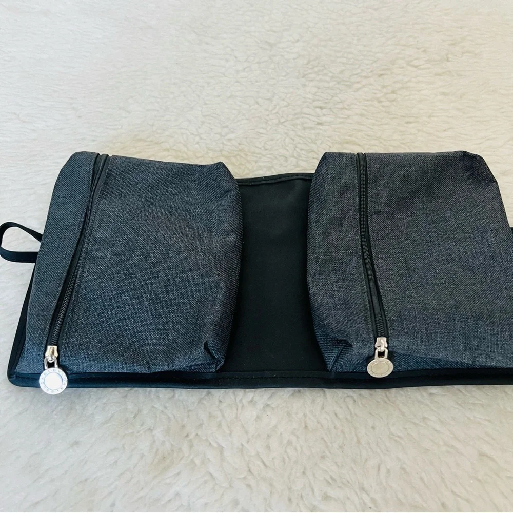 Bvlgari Parfume Black Leather Gray Canvas Bifold Cosmetic Novelty Pouch Case