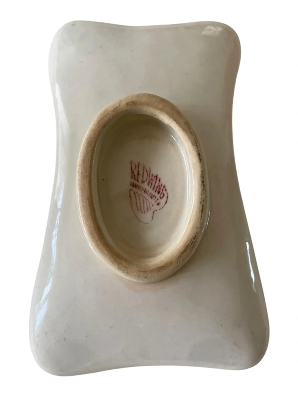 Red Wing Pottery Vintage Collectible Spoon Rest Pink Floral Yellow Butterfly