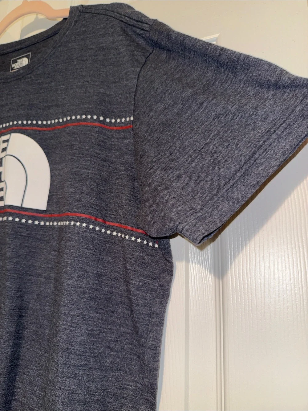 The North Face Men's Heather Gray Logo Tee with Subtle Red Accents