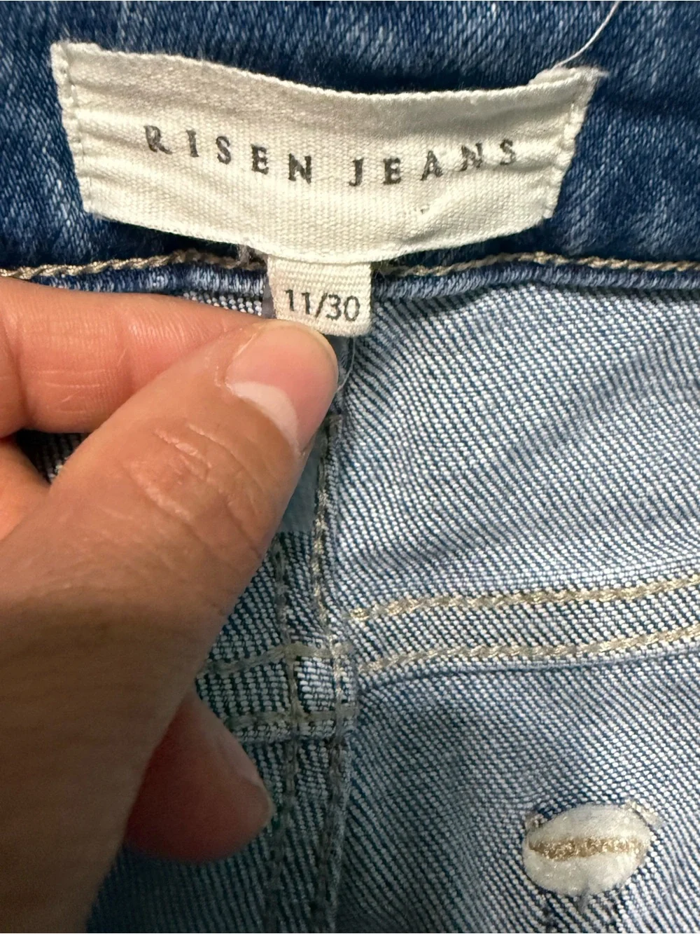 Risen High Rise Button Fly Flare Jeans Size 11/30 Medium Wash Stretch Denim