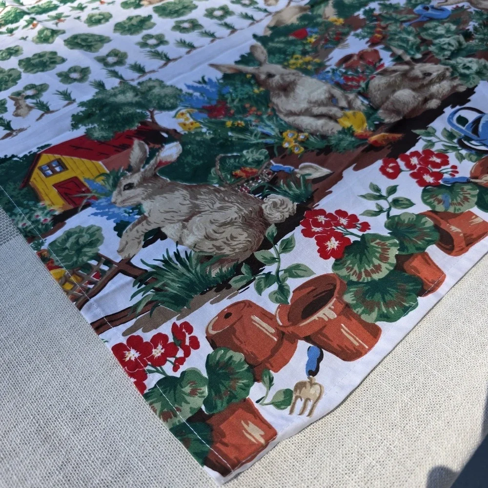 Wilton Court Bunny Garden Easter 51x51 Square Tablecloth Spring Rabbits Floral‎