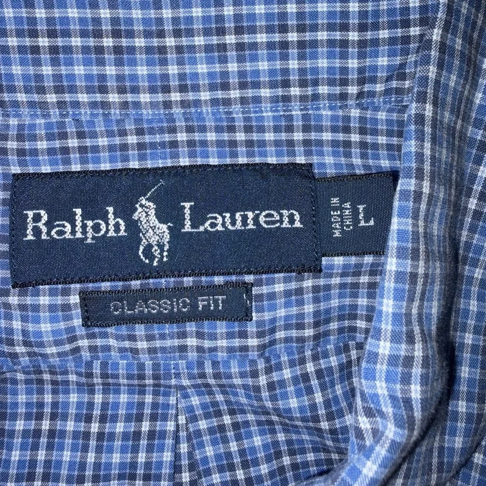 Polo Ralph Lauren Large Short Sleeve Blue Plaid Button‎ Down Classic Fit