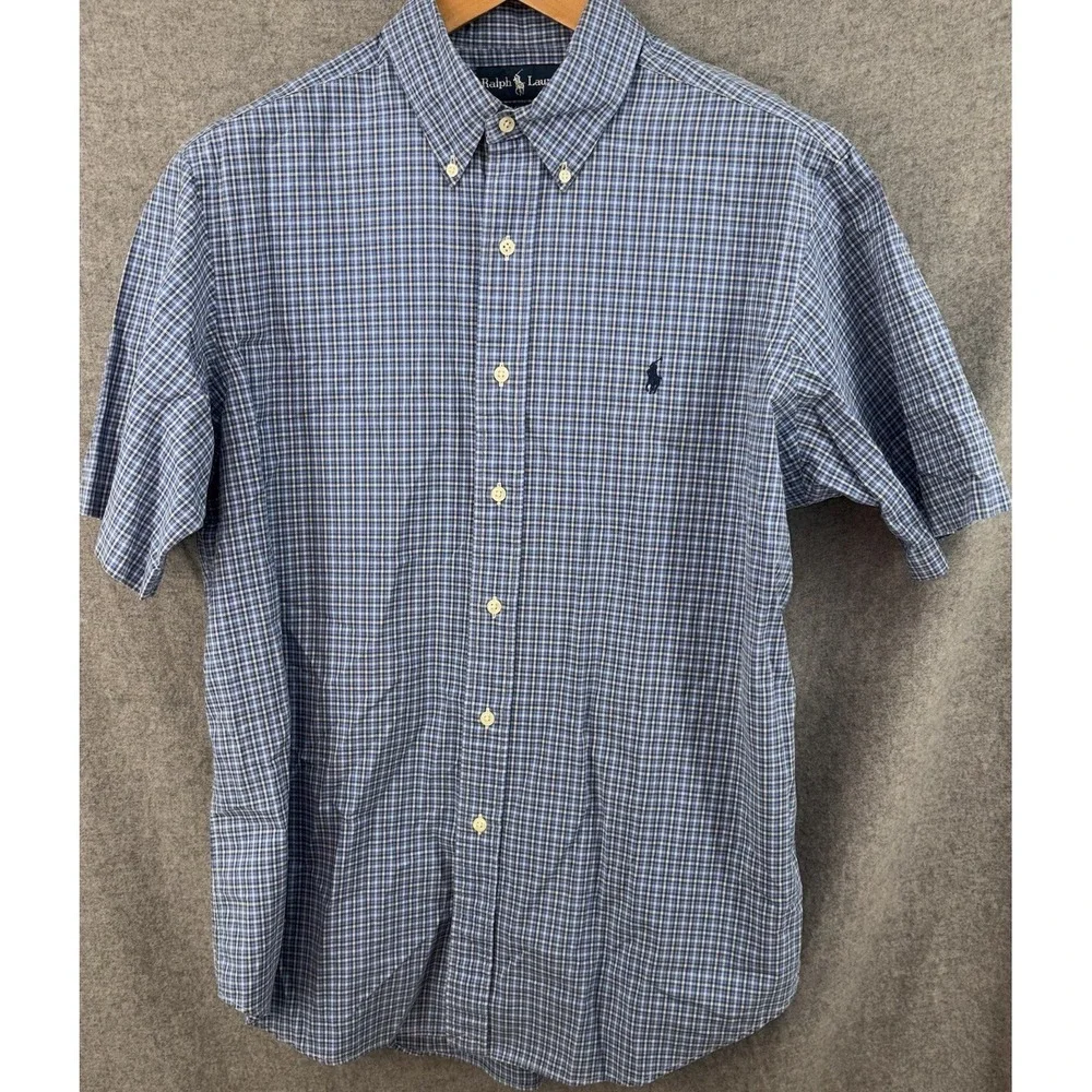 Polo Ralph Lauren Large Short Sleeve Blue Plaid Button‎ Down Classic Fit