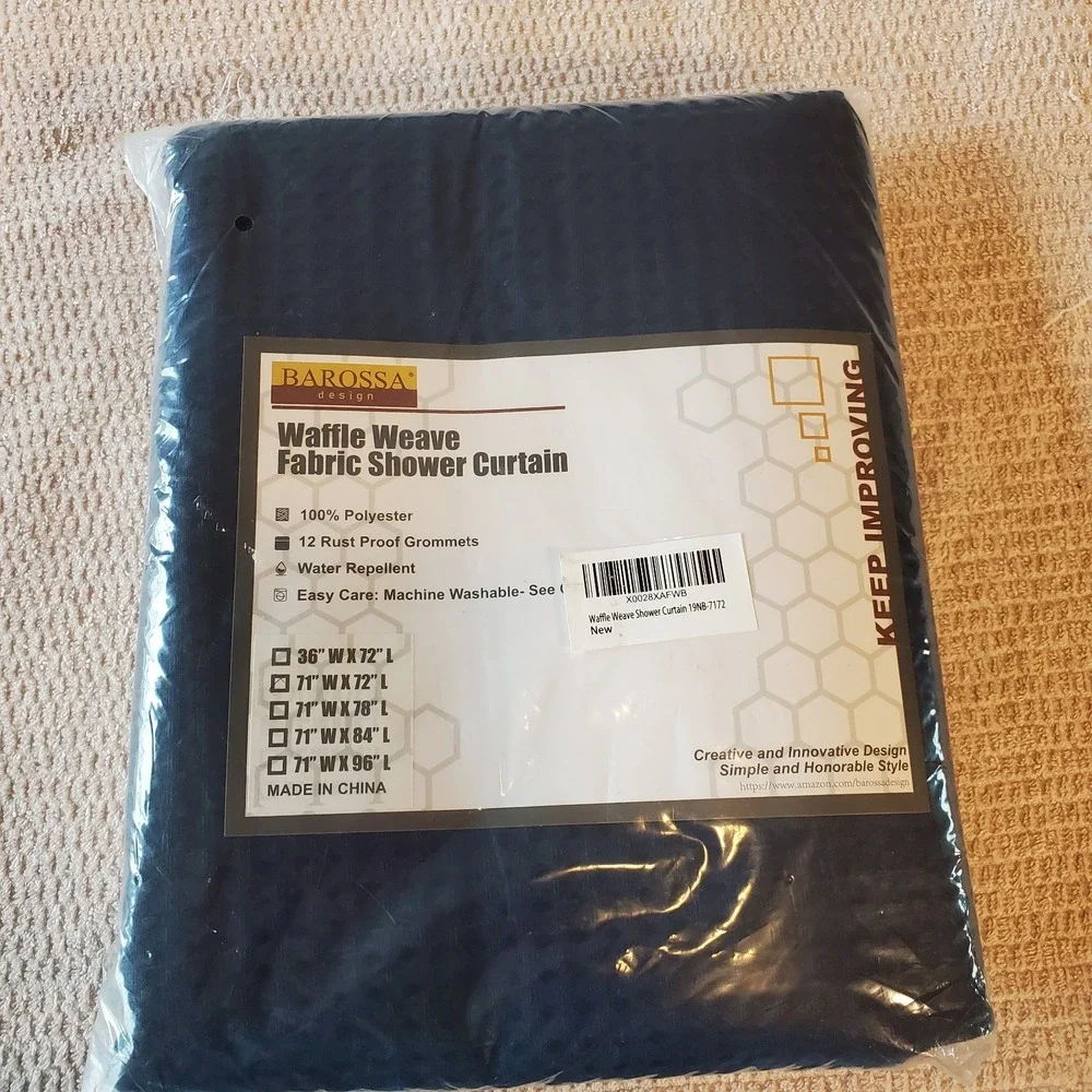 Barossa‎ Waffle Weave Fabric Shower Curtain Navy 71