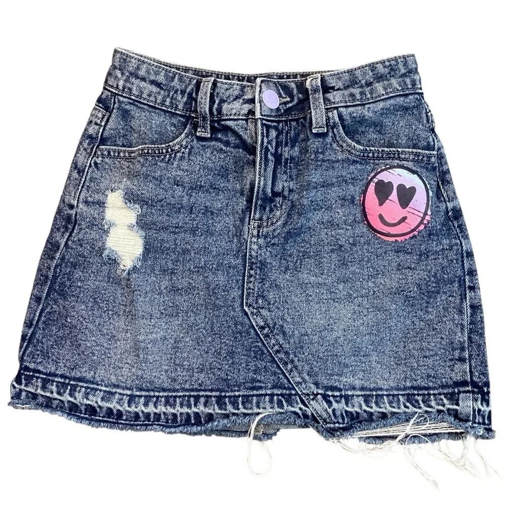 Justice Girls High Rise‎ Denim Icon Raw Hem Distressed Skort Size 12