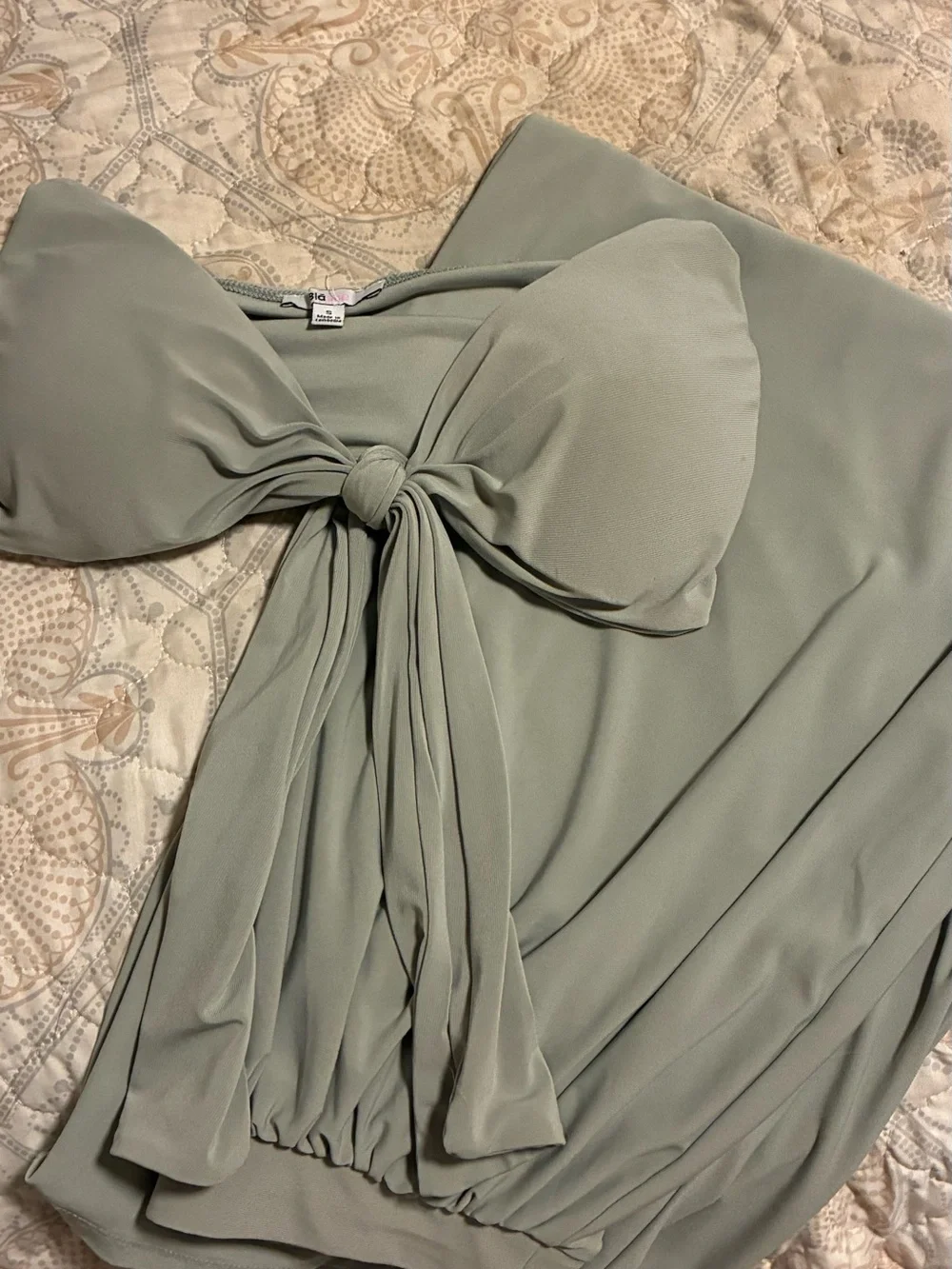 Strapless Sage Tie-Front Two Piece Set