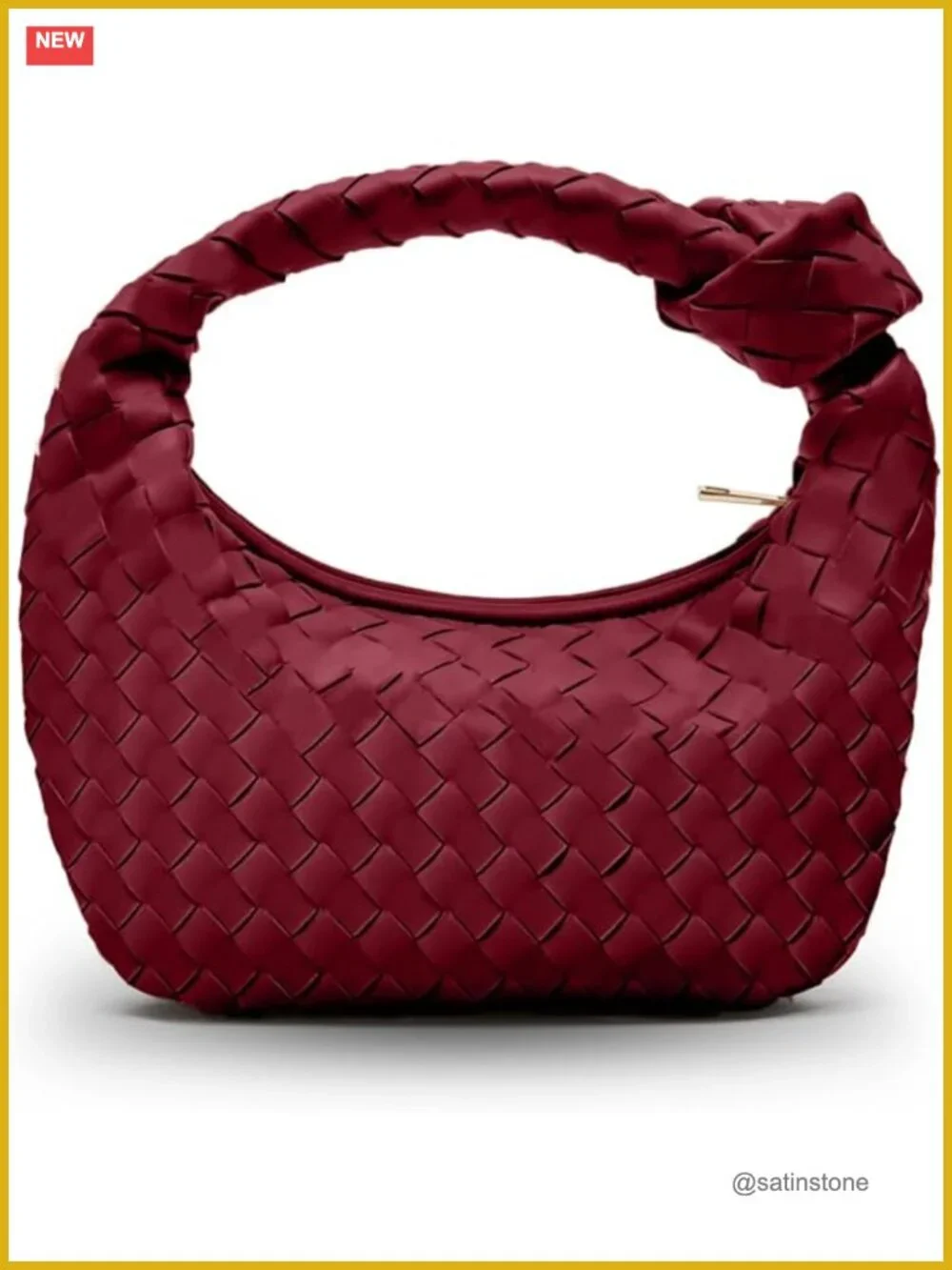 Woven Vegan Leather Knotted Top Handle Hobo Bag Clutch with Zipper