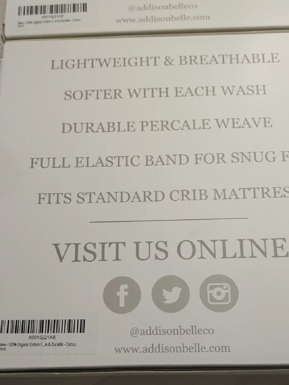 Addison Belle NWT Bundle Of 2 Organic Cotton Percale Fitted Crib Sheets 28x52x9