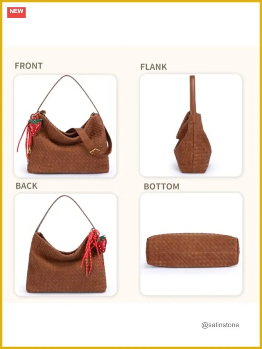 Woven Suede Hobo Shoulder Tote Bag Satchel Crossbody Handbag Purse