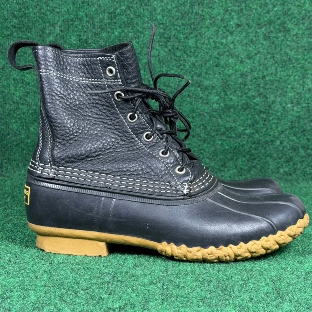 LL Bean Boots 8‎ Inch Black Tumbled Leather Duck Boots Mens 8 M USA Made 06009
