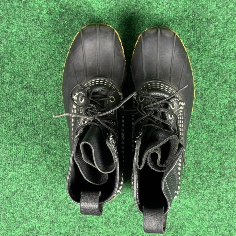 LL Bean Boots 8‎ Inch Black Tumbled Leather Duck Boots Mens 8 M USA Made 06009