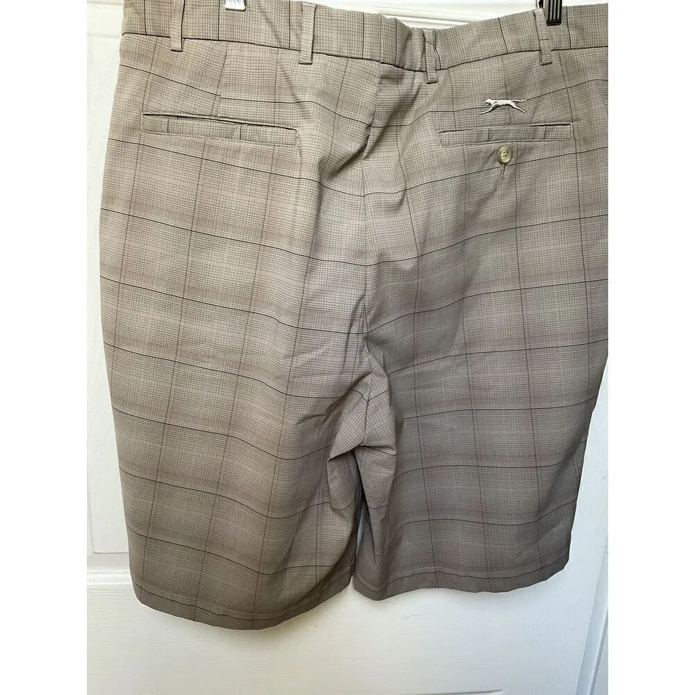 Slazenger Golf Shorts men’s size 38‎ Plaid Tan Athletic Poly Spandex Flat Front