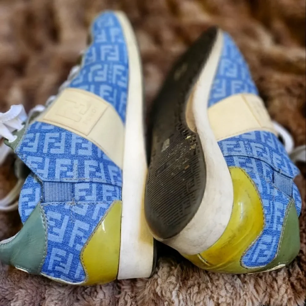 Authentic Fendi FF Logo Blue Canvas and Leather Women's  Sneakers