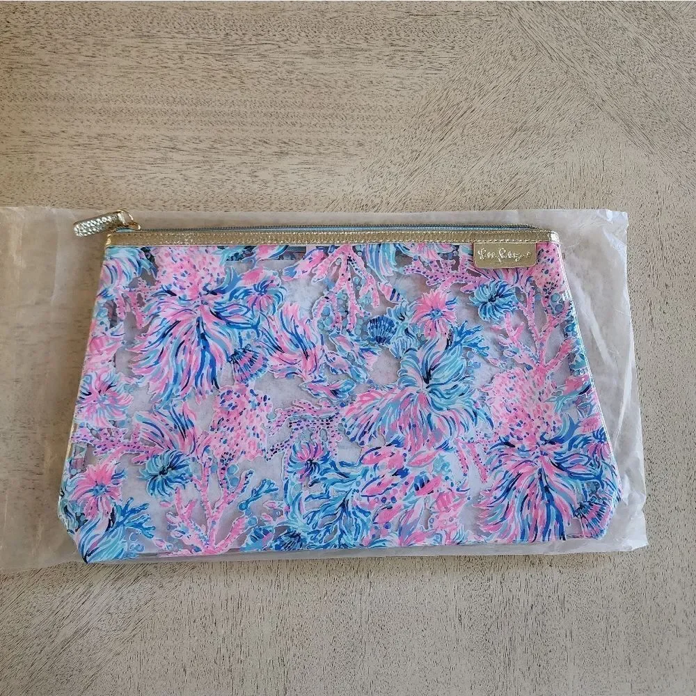 Lilly Pulitzer Pink and Blue Floral  Pouch