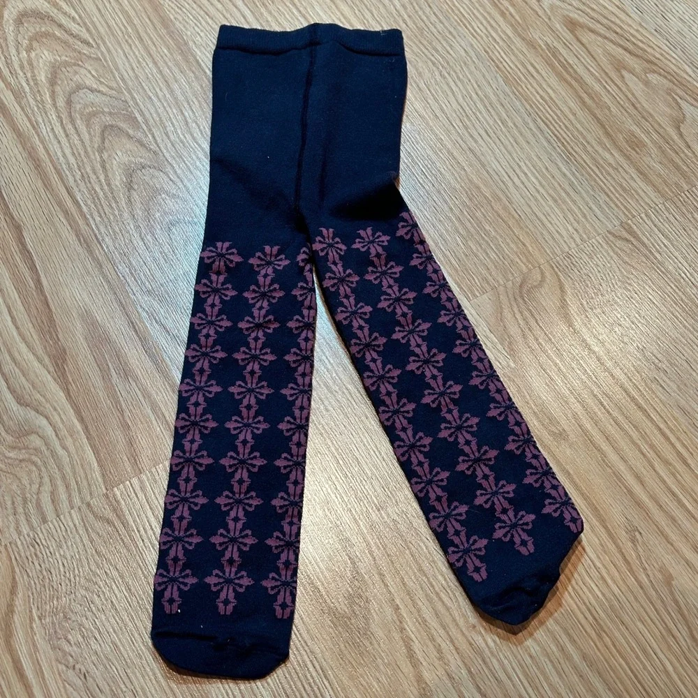 Matilda Jane Girls XXS Navy Blue Purple Patterned Pima Cotton Knit Tights