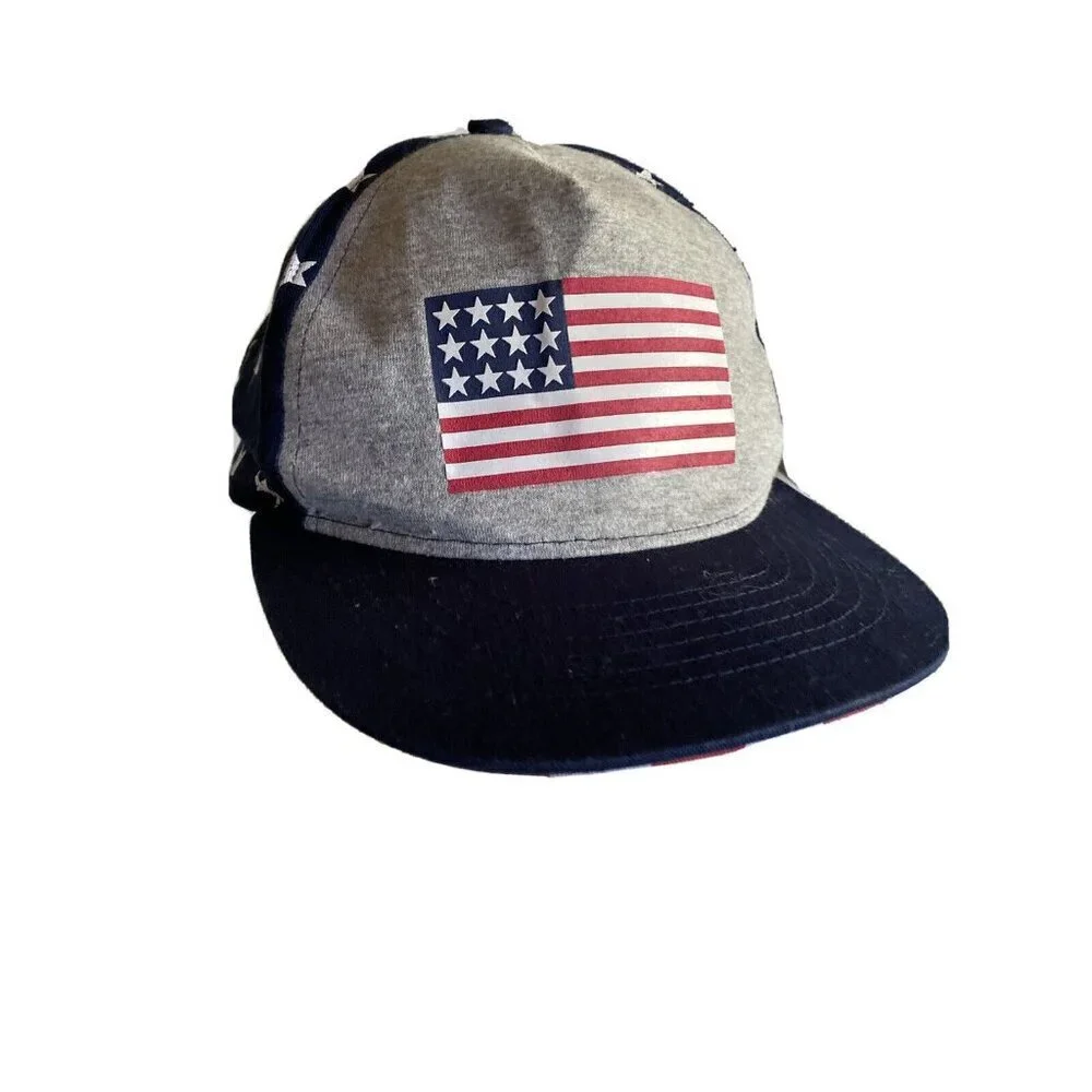 The Children's Place Snapback Hat Navy Gray American Flag Stars Stripes L/XL‎ 8+