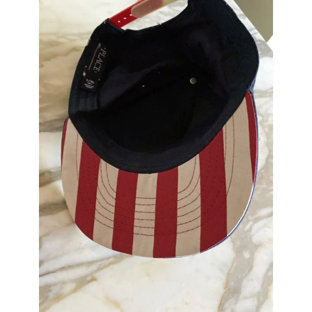 The Children's Place Snapback Hat Navy Gray American Flag Stars Stripes L/XL‎ 8+