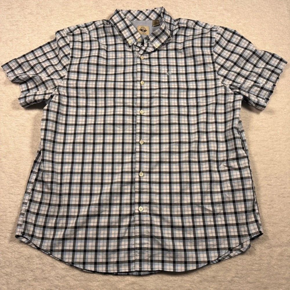Dockers Men's Classic Fit White Blue Plaid Short Sleeve Button Down Shirt‎ XL