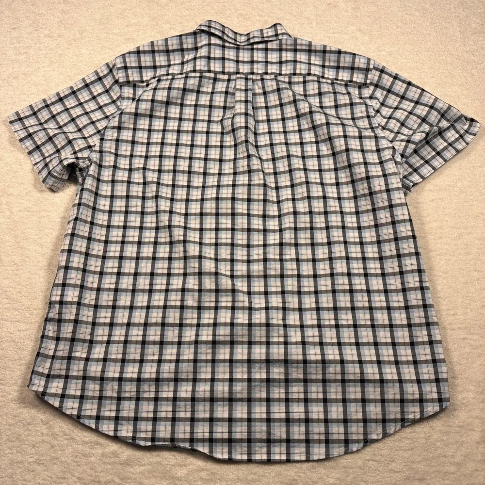 Dockers Men's Classic Fit White Blue Plaid Short Sleeve Button Down Shirt‎ XL