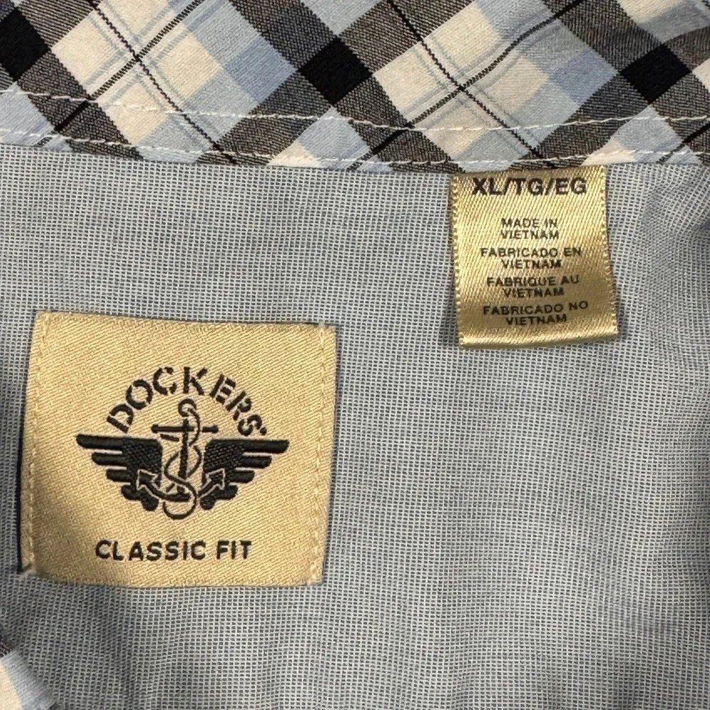 Dockers Men's Classic Fit White Blue Plaid Short Sleeve Button Down Shirt‎ XL