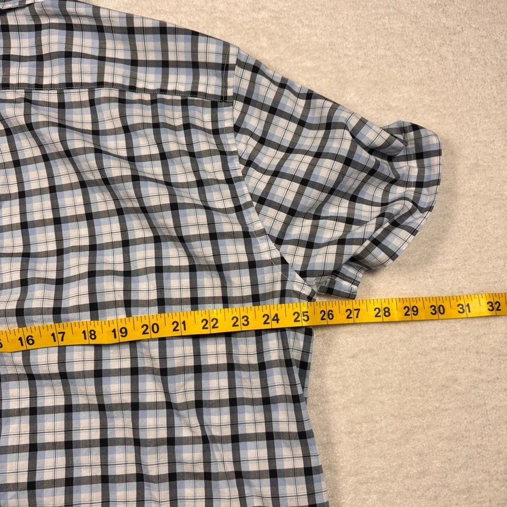 Dockers Men's Classic Fit White Blue Plaid Short Sleeve Button Down Shirt‎ XL