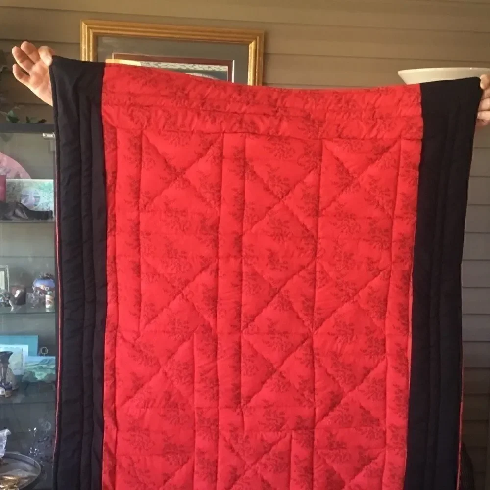 NWT Hand Crafted Red/Black/Grey/White Quilt