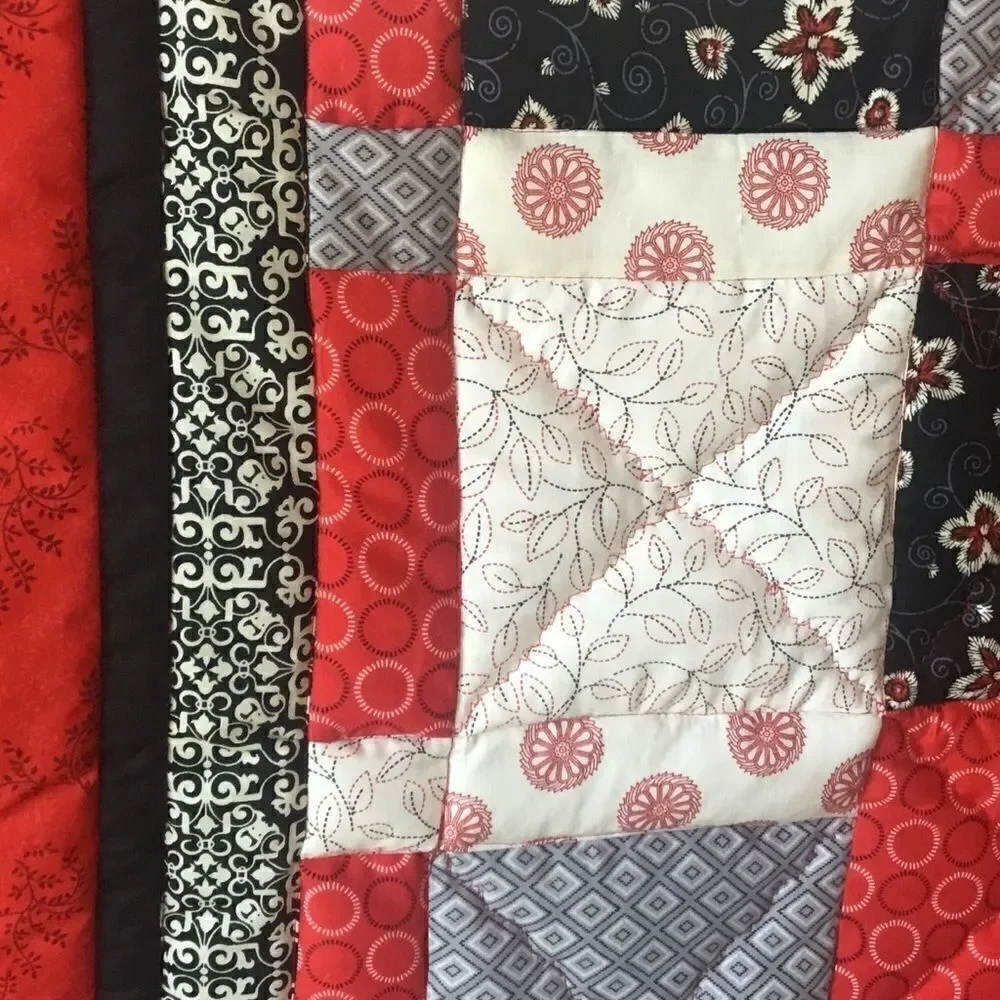 NWT Hand Crafted Red/Black/Grey/White Quilt