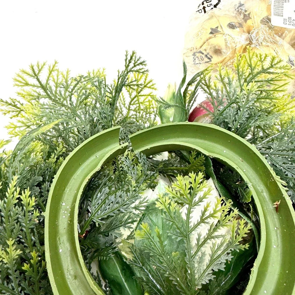 VTG‎ Christmas Plastic Greenery Centerpiece Candle Decor and 5 Golden Bells