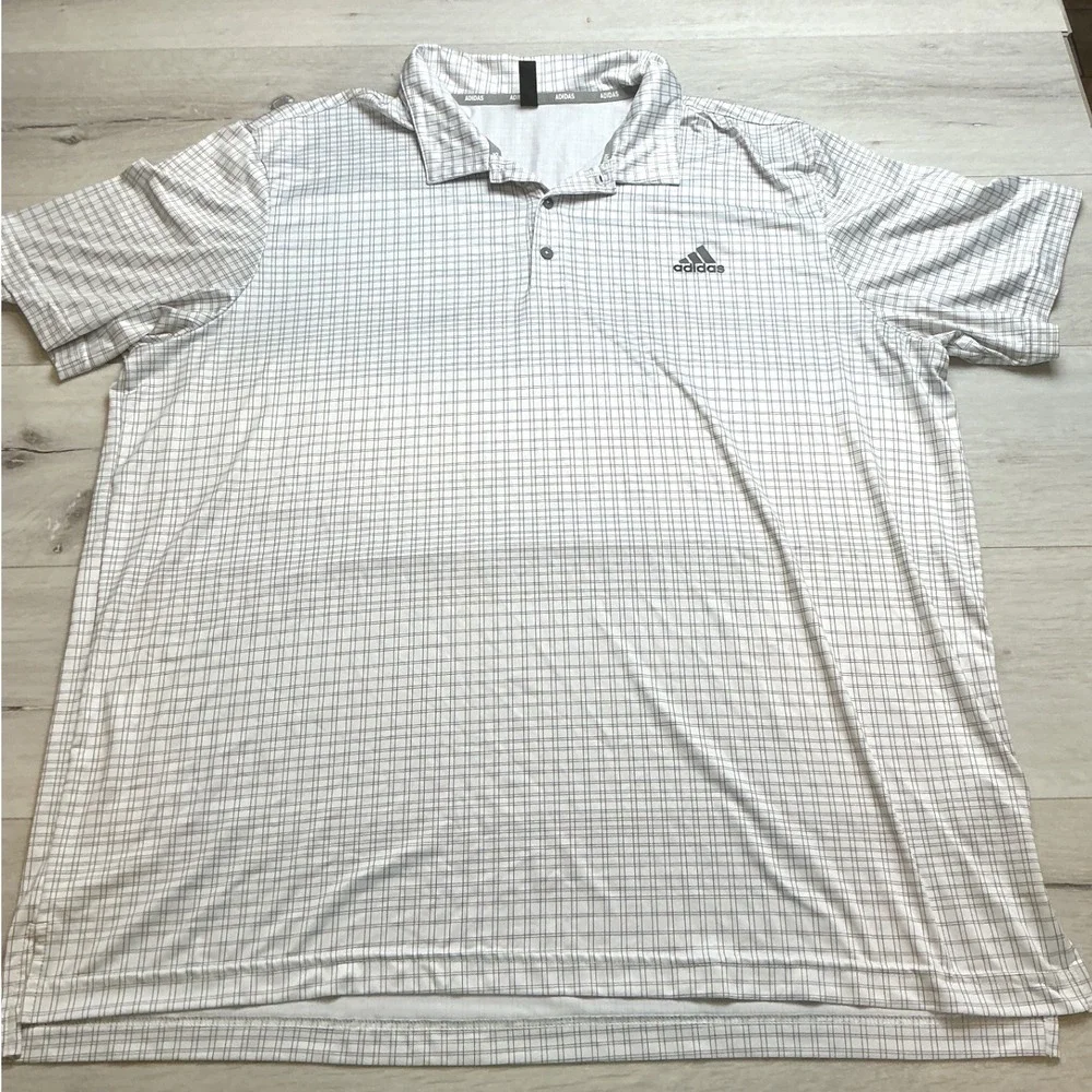 Adidas Golf Polo Shirt Mens 2XL White Grey PreLoved