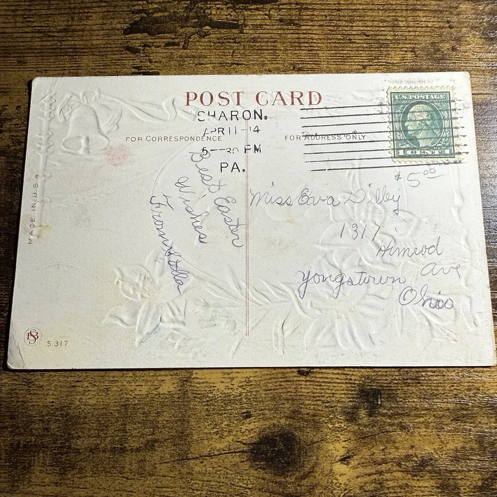 VTG BEST EASTER WISHES Postcard Chick Lily‎ Embossed 1914 USA Ephemera Antique