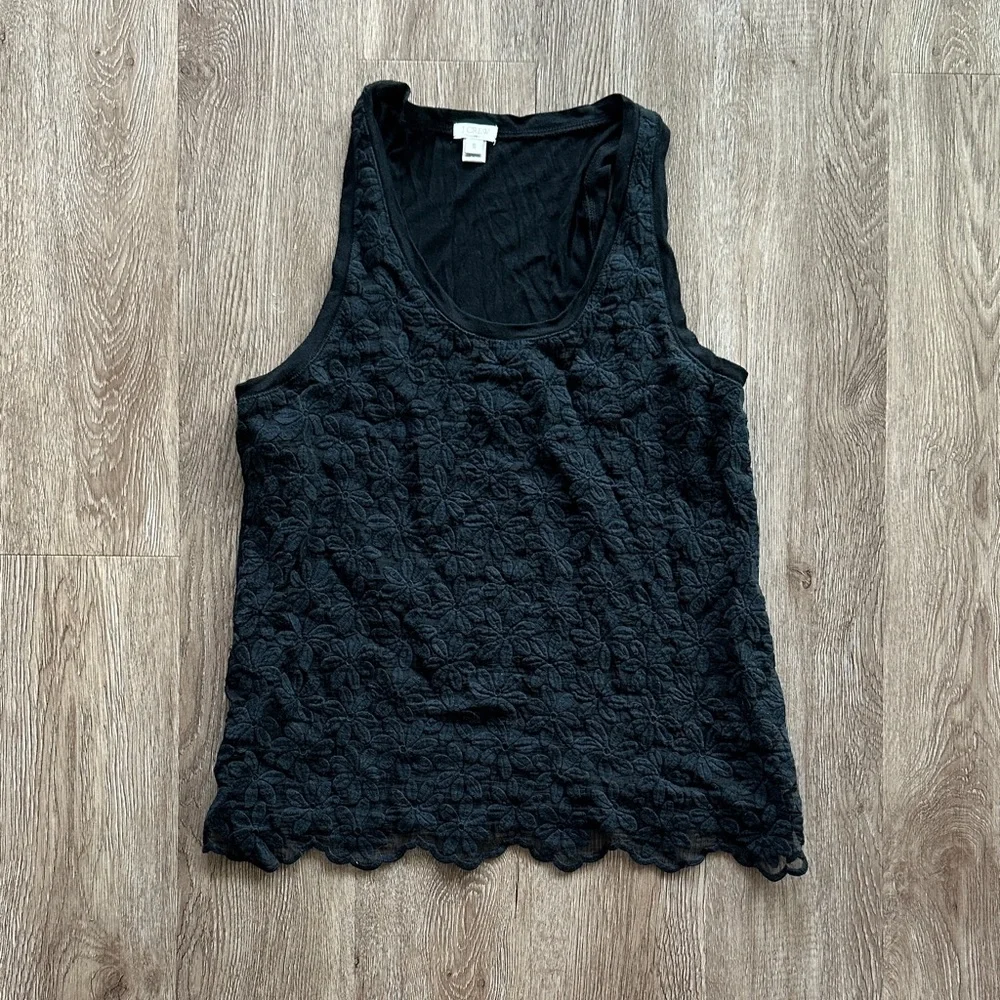 J.Crew Floral Lace Overlay Tank Top Black‎ Size Small Whimsigoth Y2K