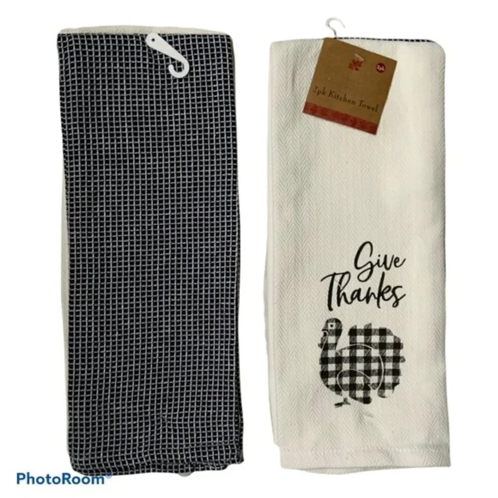 Thanksgiving Turkey Kitchen Towels Give Thanks Buffalo Check 2 Piece Set