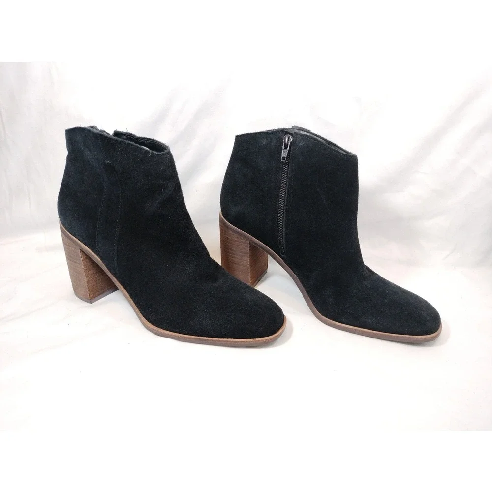 Lucky Brand Pinkton Black Suede Ankle Boots w/Block Heel & Side Zip‎
