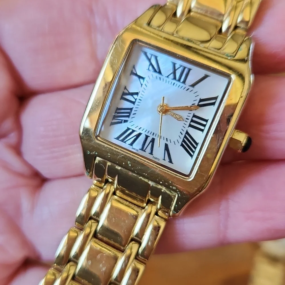 2 BRONZO ITALIA Watches Gold  Rhinestones Mother of Pearl Wristbands‎ Women