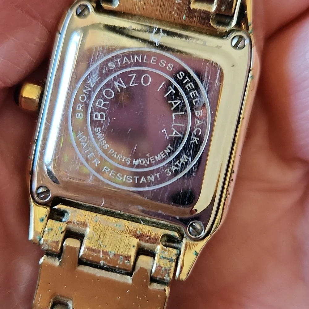 2 BRONZO ITALIA Watches Gold  Rhinestones Mother of Pearl Wristbands‎ Women