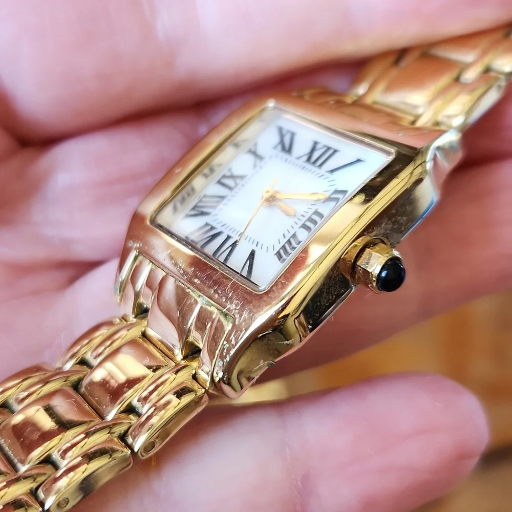 2 BRONZO ITALIA Watches Gold  Rhinestones Mother of Pearl Wristbands‎ Women