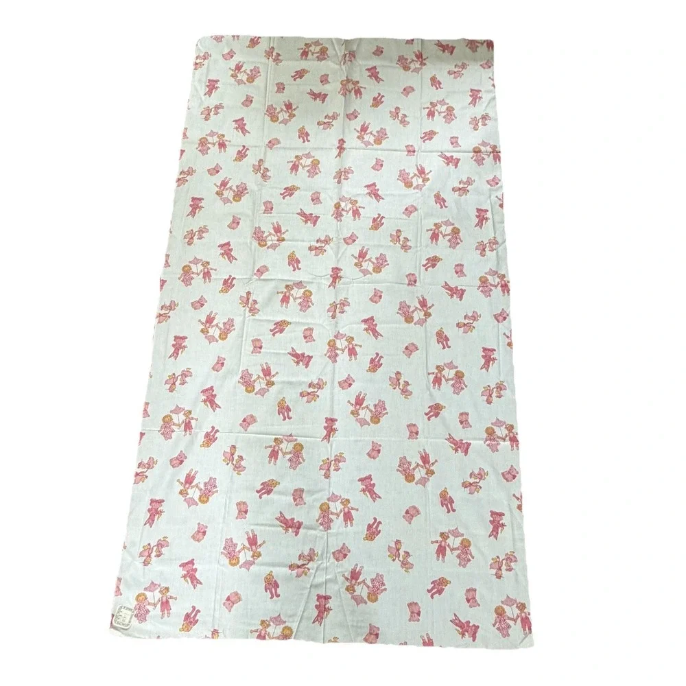 VTG Fabric Raggedy Ann Andy Humpty Dumpty Scary Bunny Mother Goose Pink  65x36