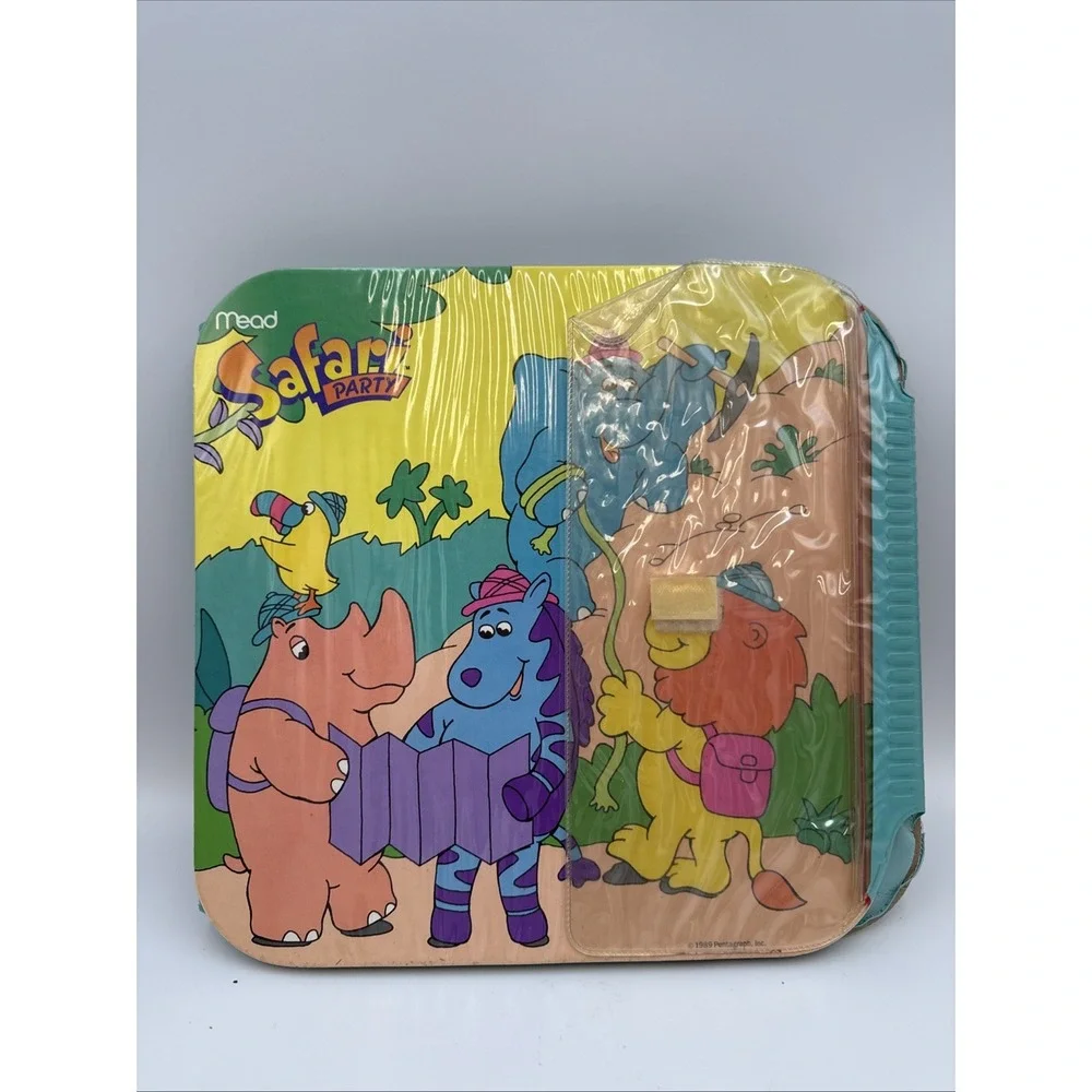 Safari Party Jr Organizer Binder Collectible Mead Corp School Used Vintage 1989‎