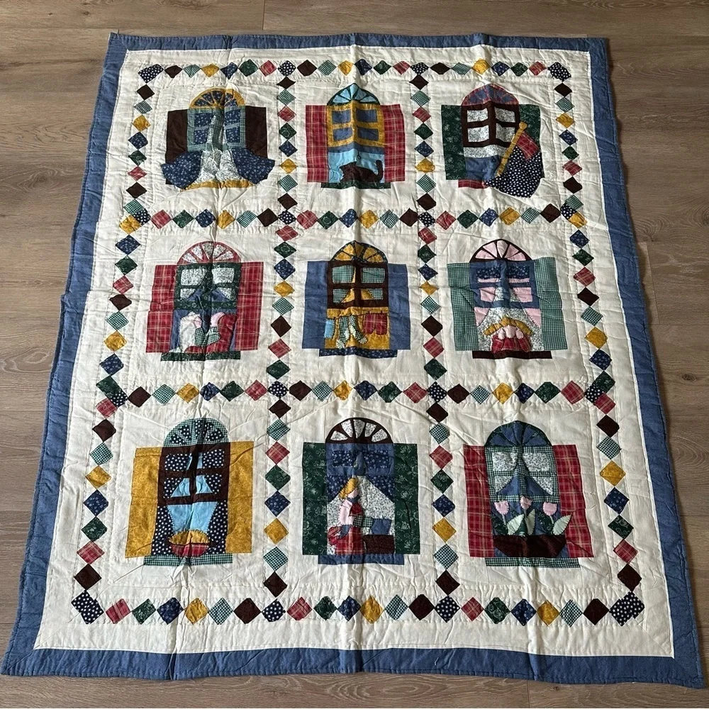 Vintage Cotton Small Patchwork Quilt Village Home Cozy Vibe