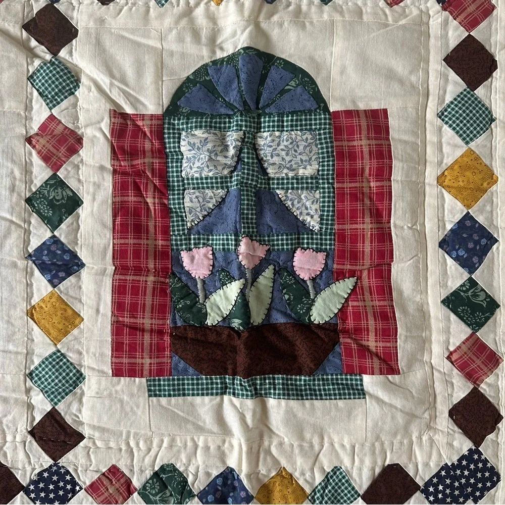 Vintage Cotton Small Patchwork Quilt Village Home Cozy Vibe