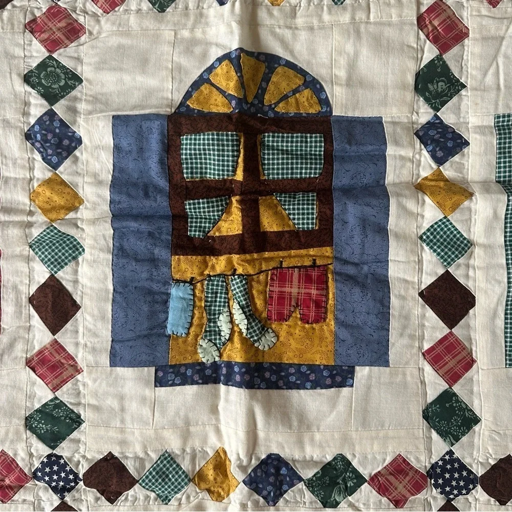 Vintage Cotton Small Patchwork Quilt Village Home Cozy Vibe