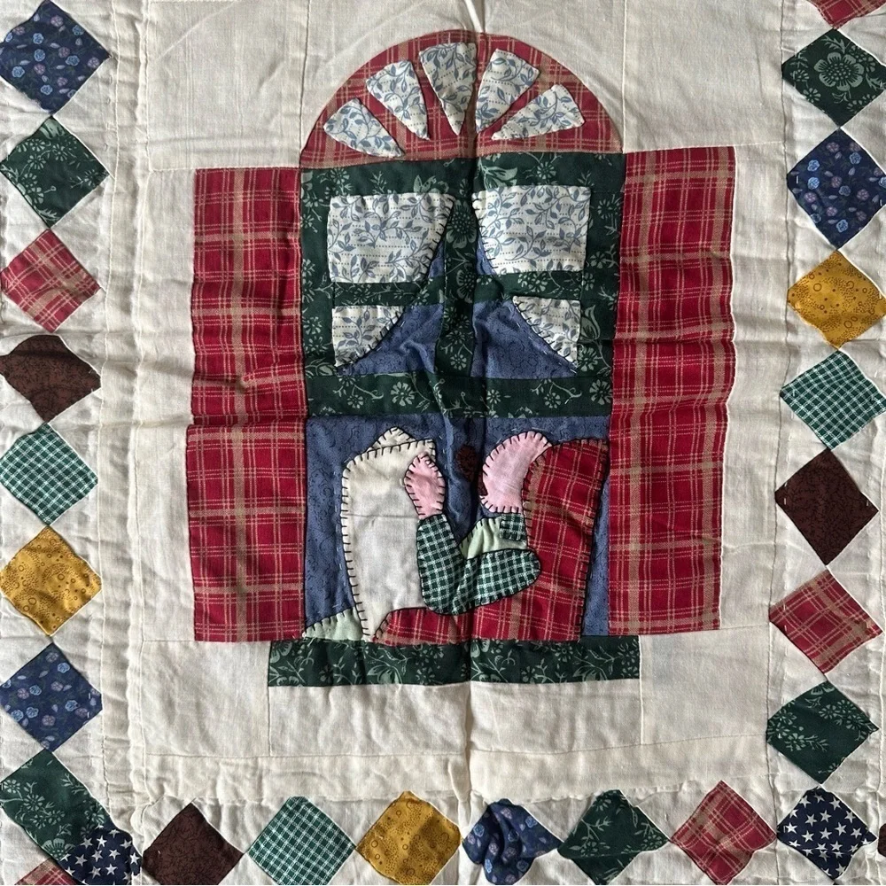 Vintage Cotton Small Patchwork Quilt Village Home Cozy Vibe