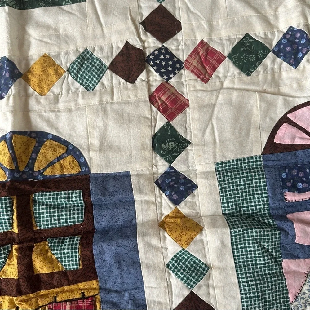 Vintage Cotton Small Patchwork Quilt Village Home Cozy Vibe