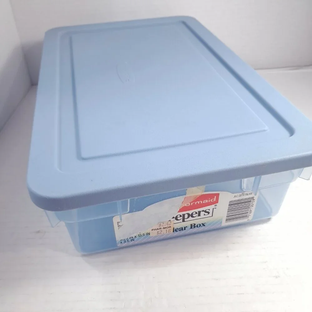 Vintage‎ Rubbermaid 0286 Storage Box Blue clear Container Plastic Snap Shut Lid