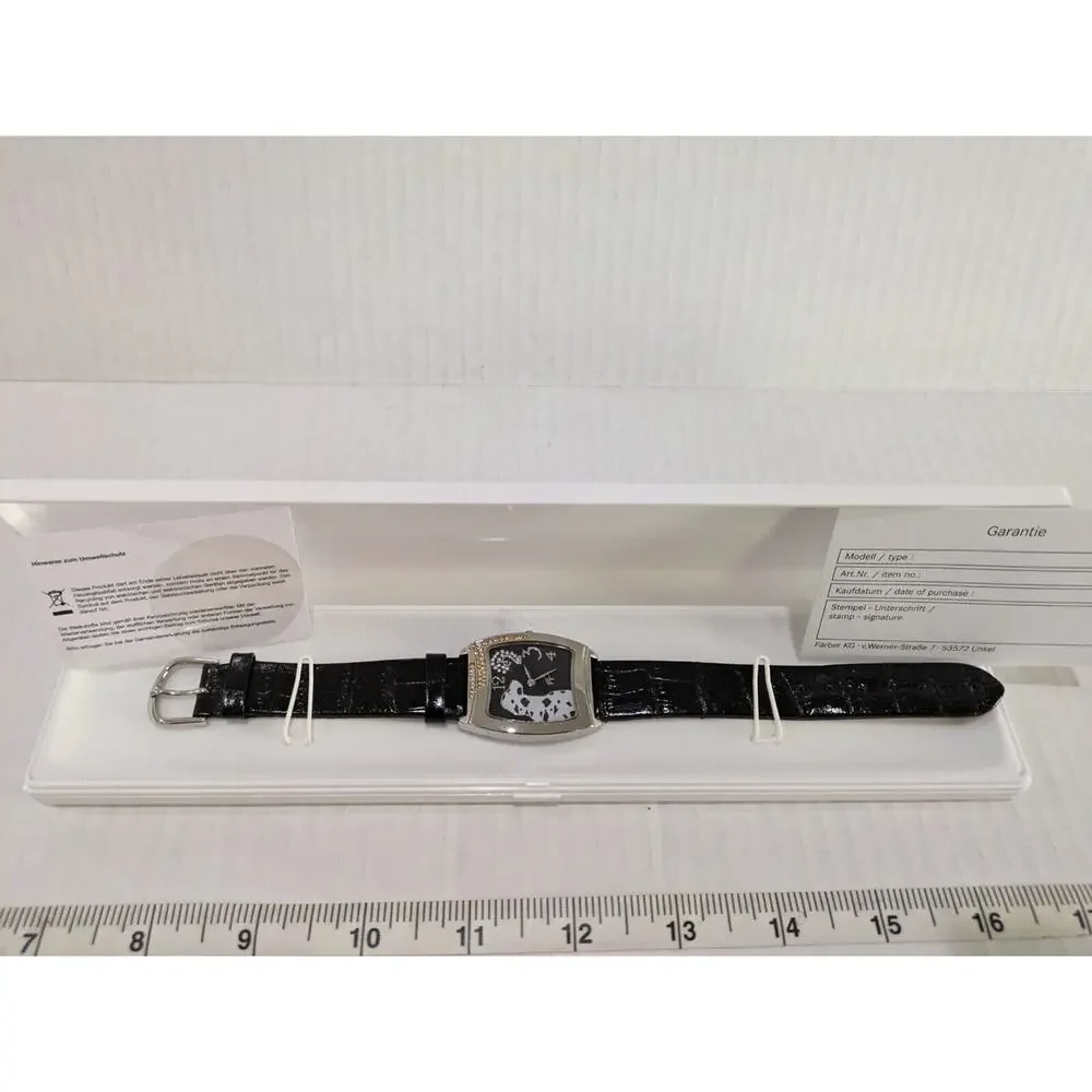 Women Watch Leather Black Dogs‎ Quartz Watch Rectangle Water Resist Genuine NWT