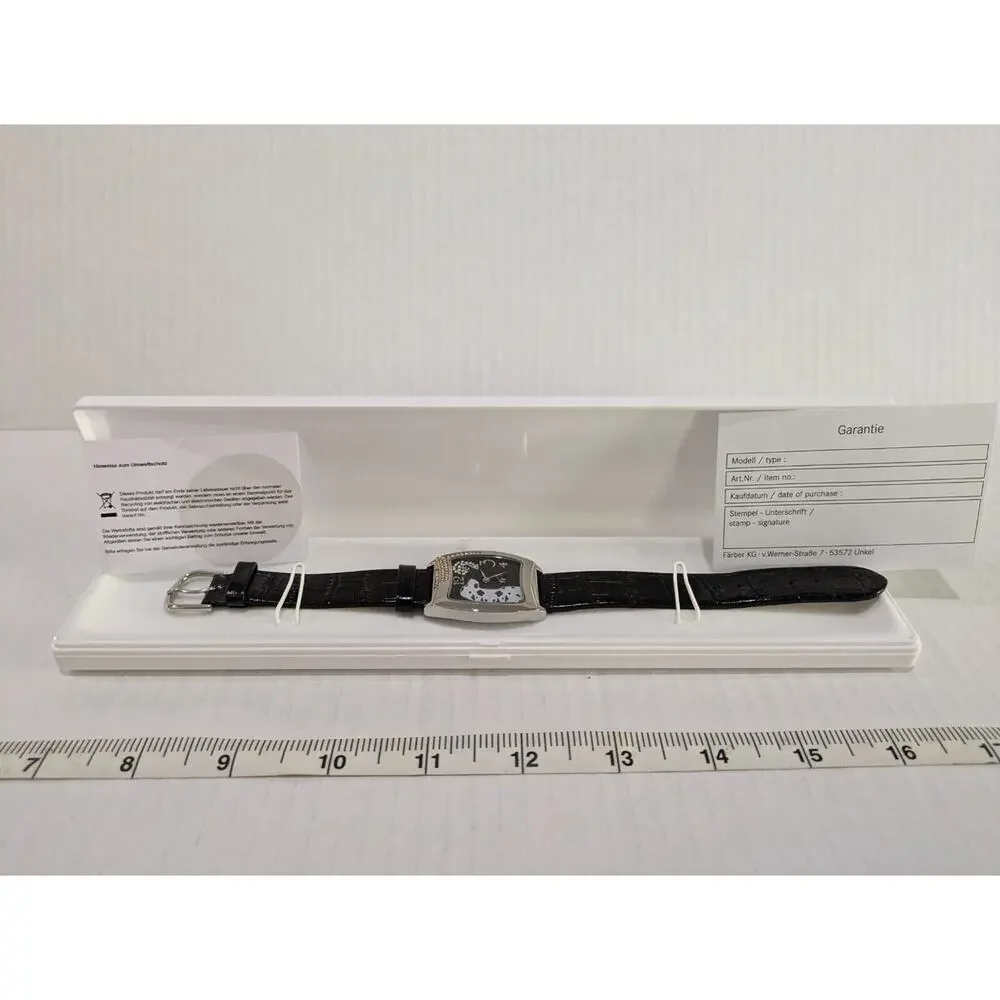 Women Watch Leather Black Dogs‎ Quartz Watch Rectangle Water Resist Genuine NWT