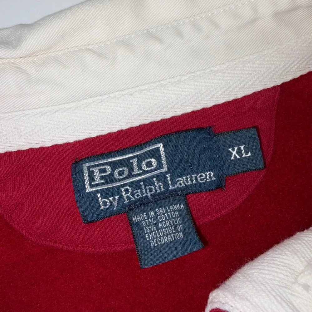 Polo Ralph Lauren Mens XL Red Striped Long Sleeve Rugby Shirt Fleece Pony Logo